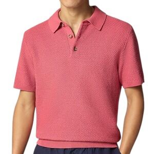 J Crew Men's Coral Pink Short Sleeve Cotton Seed Stitch Sweater Polo Size Medium